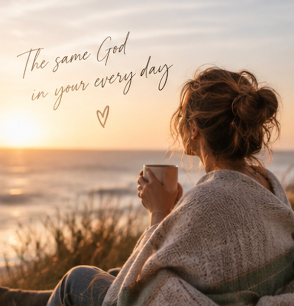 A woman wrapped in a blanket by the sea at the end of the day